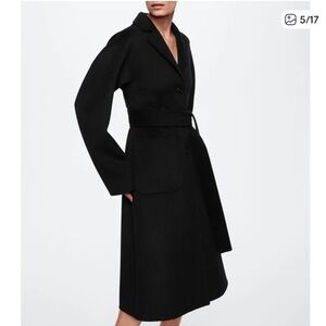 Mango Black Belted lapels wool trench coat - Manuela long wool coat (small)
